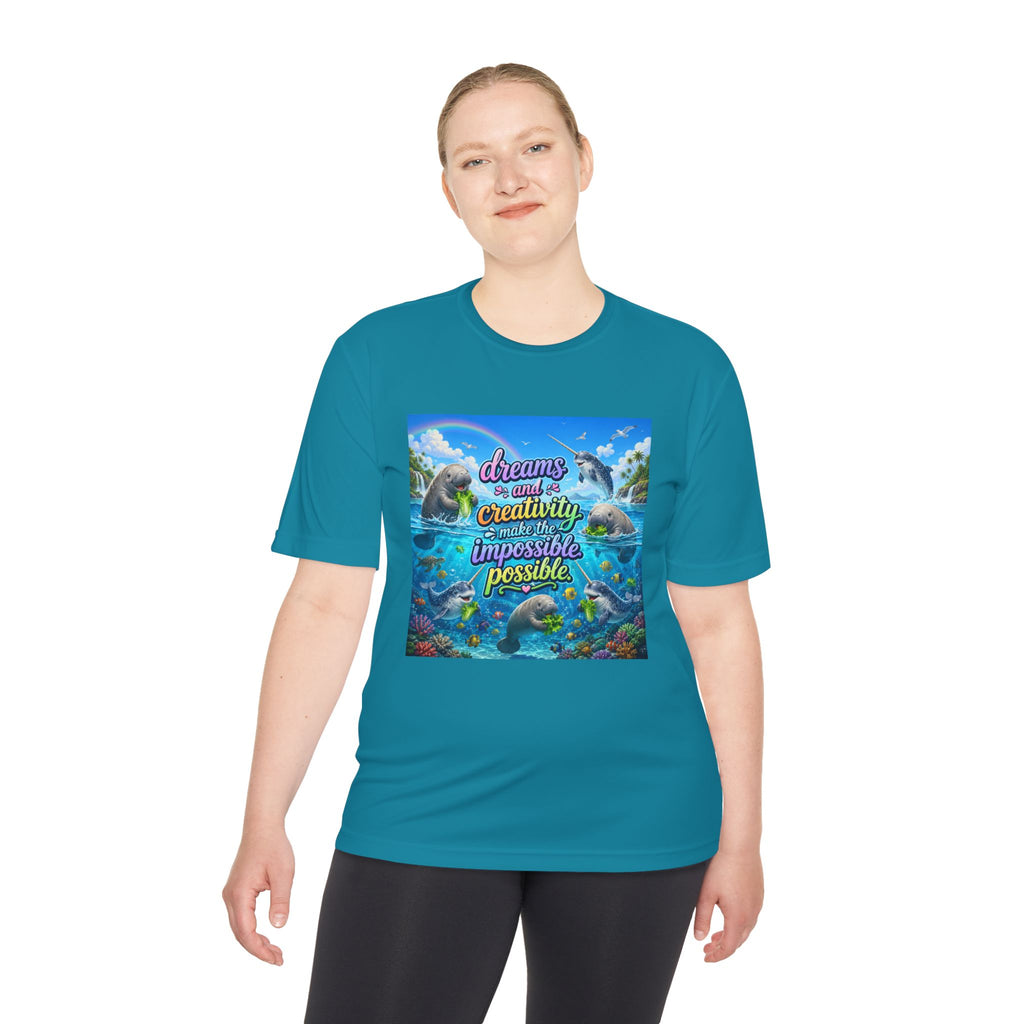 Inspirational Dolphin Graphic Tee — “Dreams and Creativity Make the Impossible Possible”