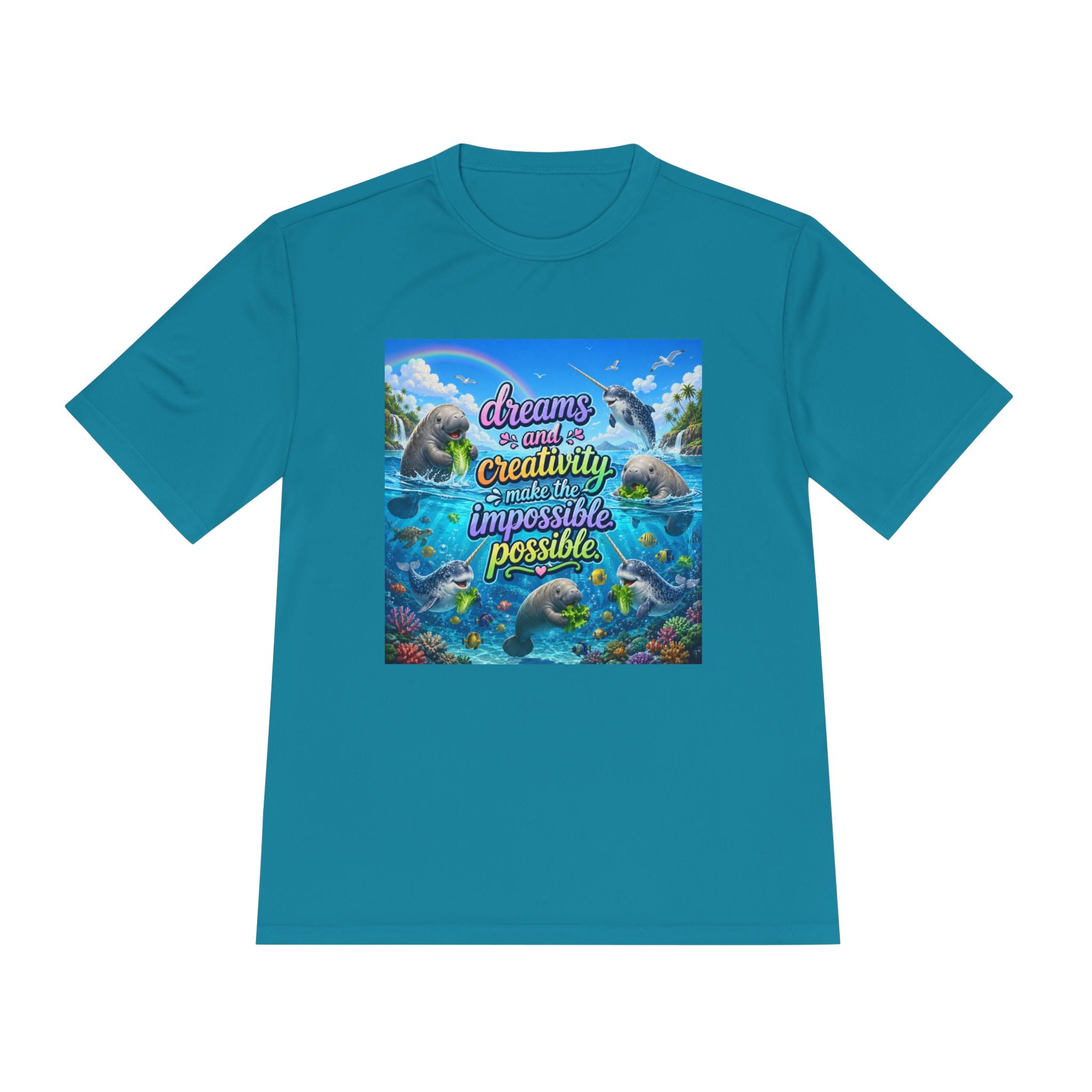Inspirational Dolphin Graphic Tee — “Dreams and Creativity Make the Impossible Possible”