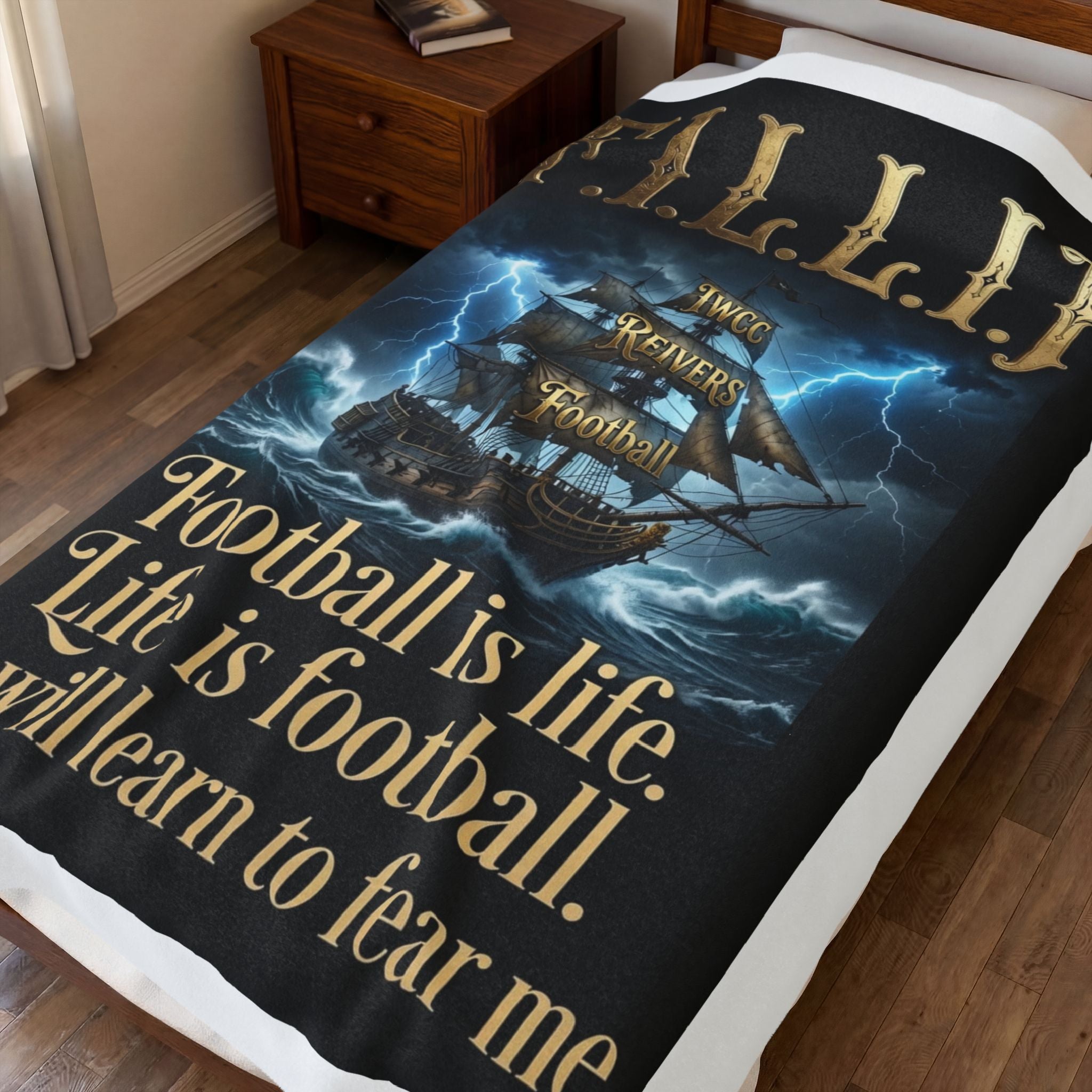 Football Is Life Velveteen Plush Blanket – Pirate Ship Design