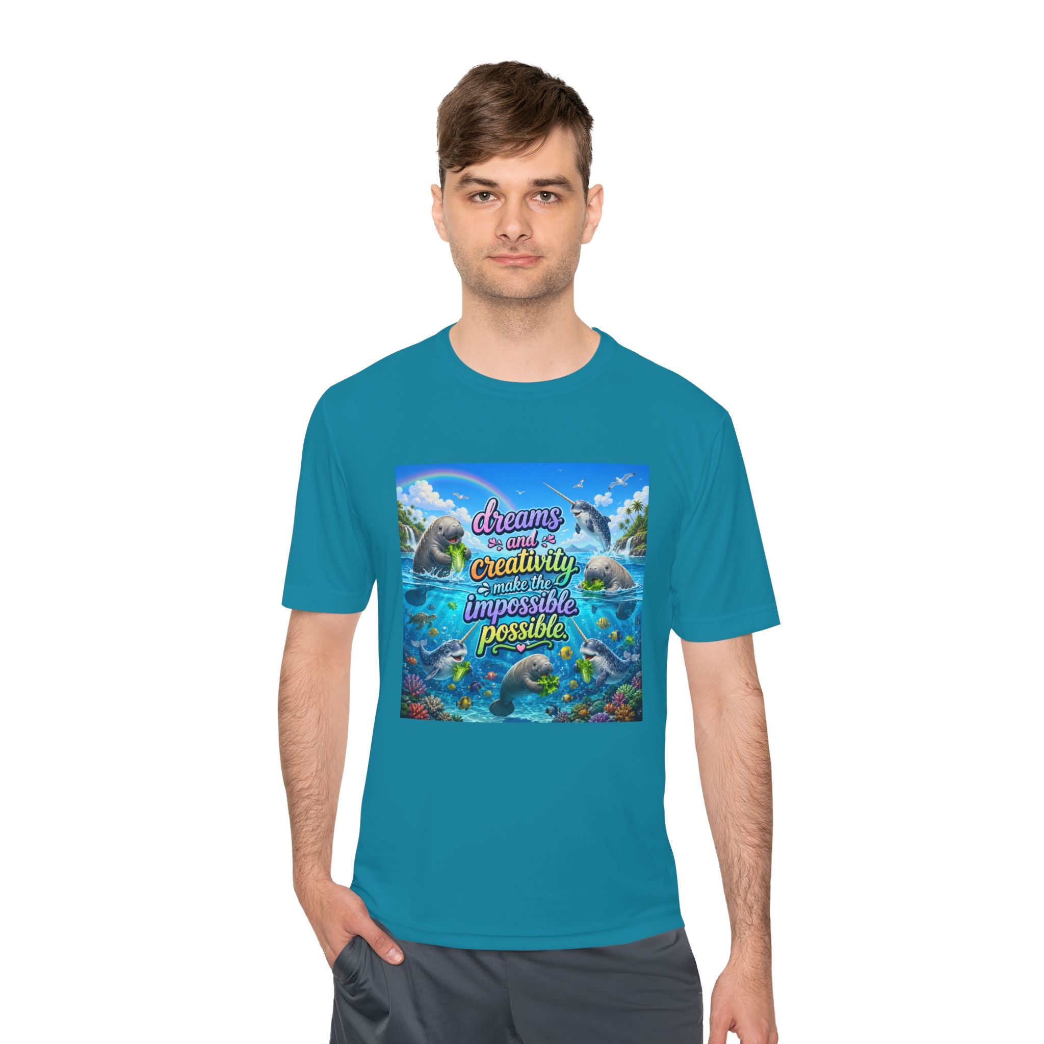 Inspirational Dolphin Graphic Tee — “Dreams and Creativity Make the Impossible Possible”