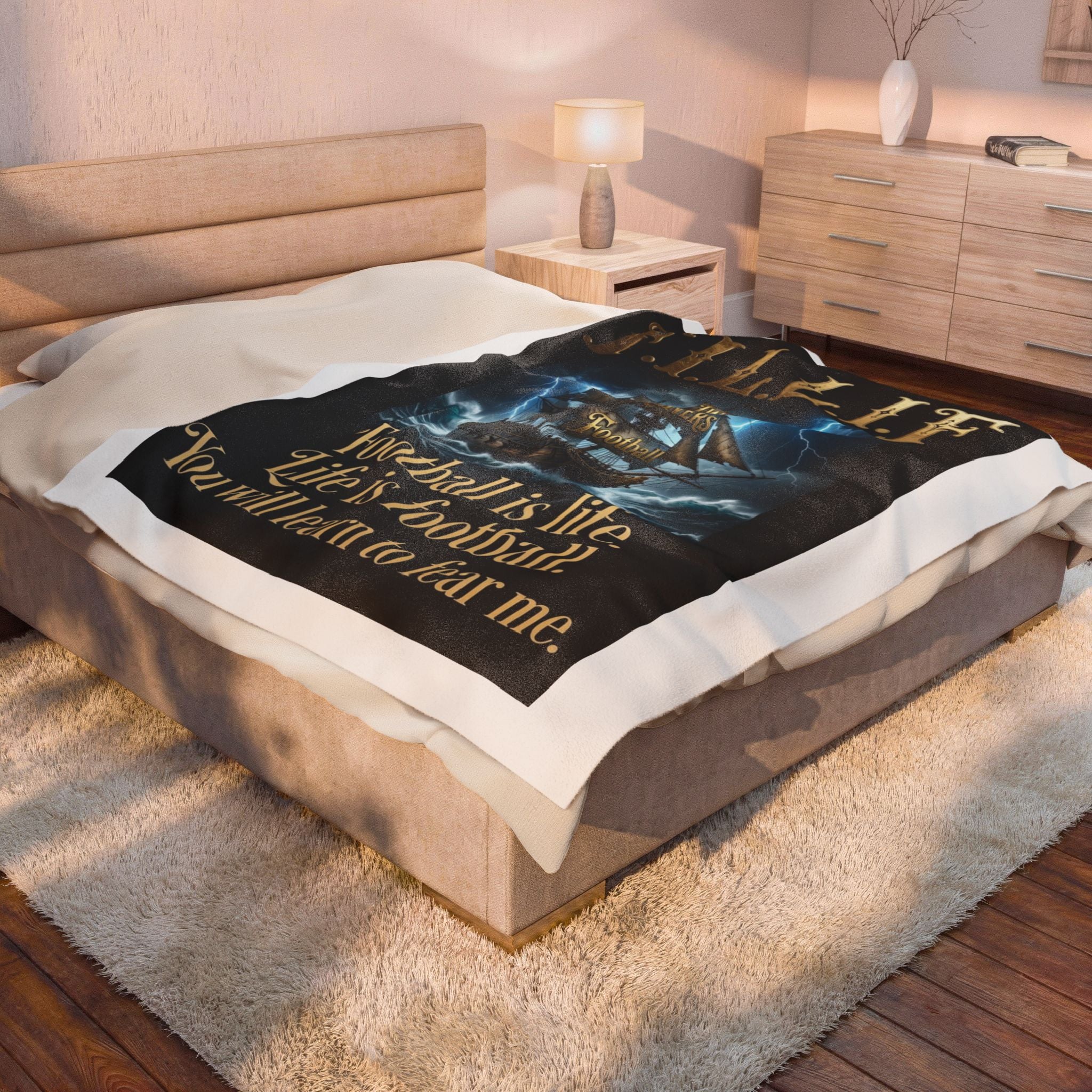 Football Is Life Velveteen Plush Blanket – Pirate Ship Design