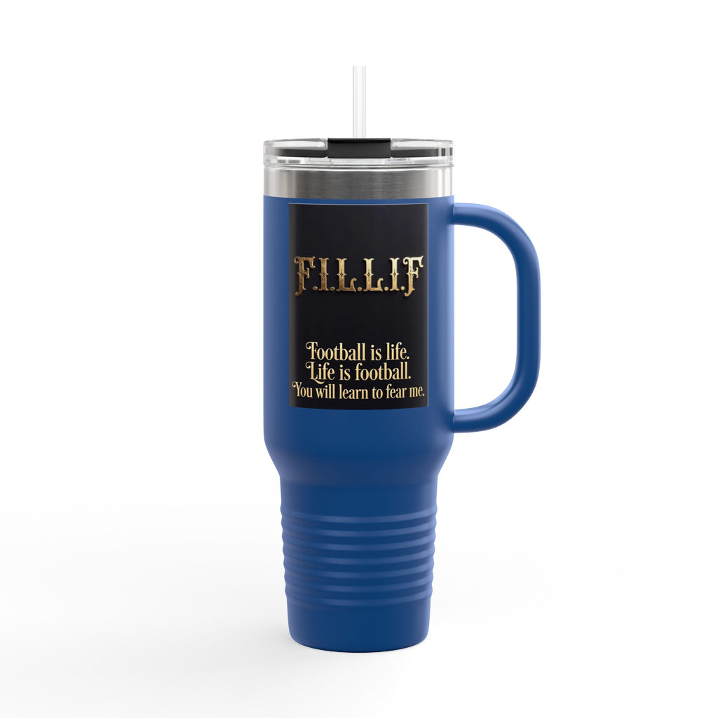 40oz Insulated Travel Mug – 'Football is Life' Stainless Steel Tumbler with Handle & Straw
