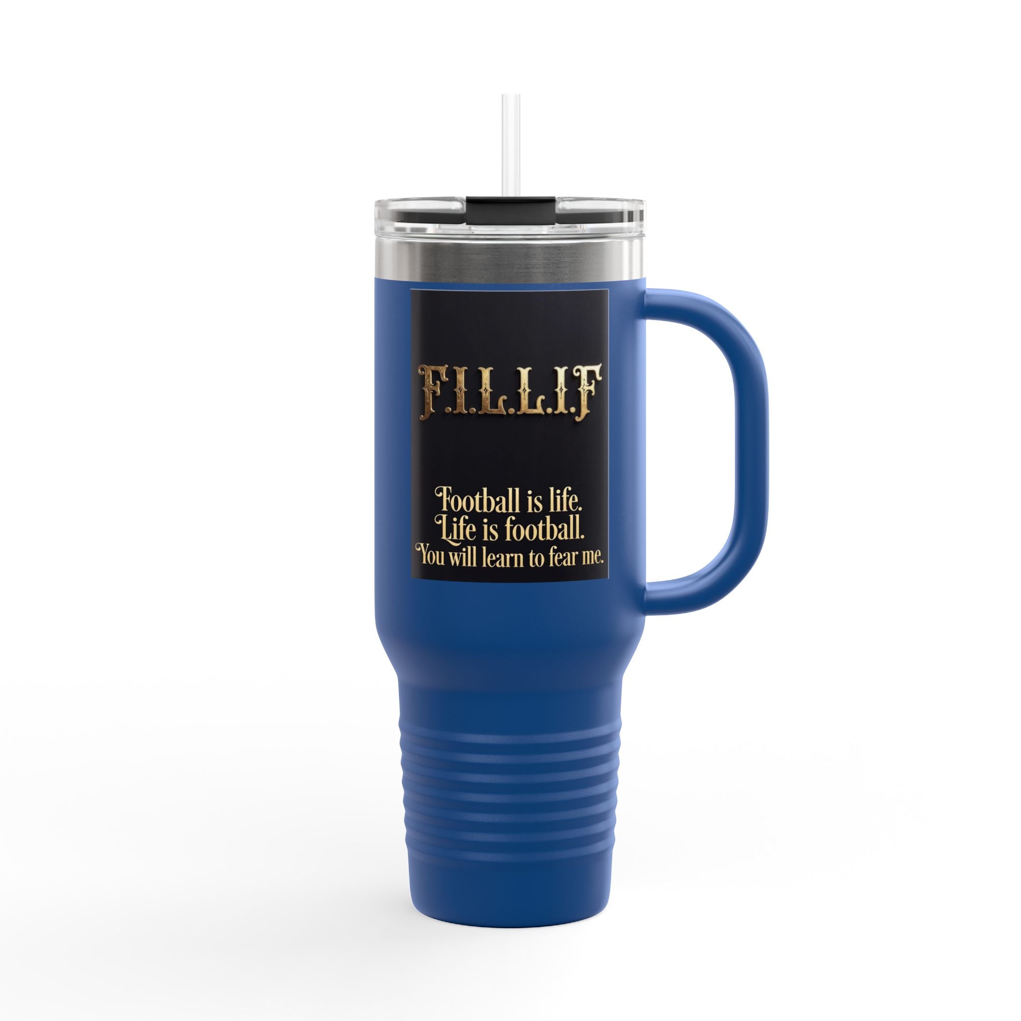 40oz Insulated Travel Mug – 'Football is Life' Stainless Steel Tumbler with Handle & Straw